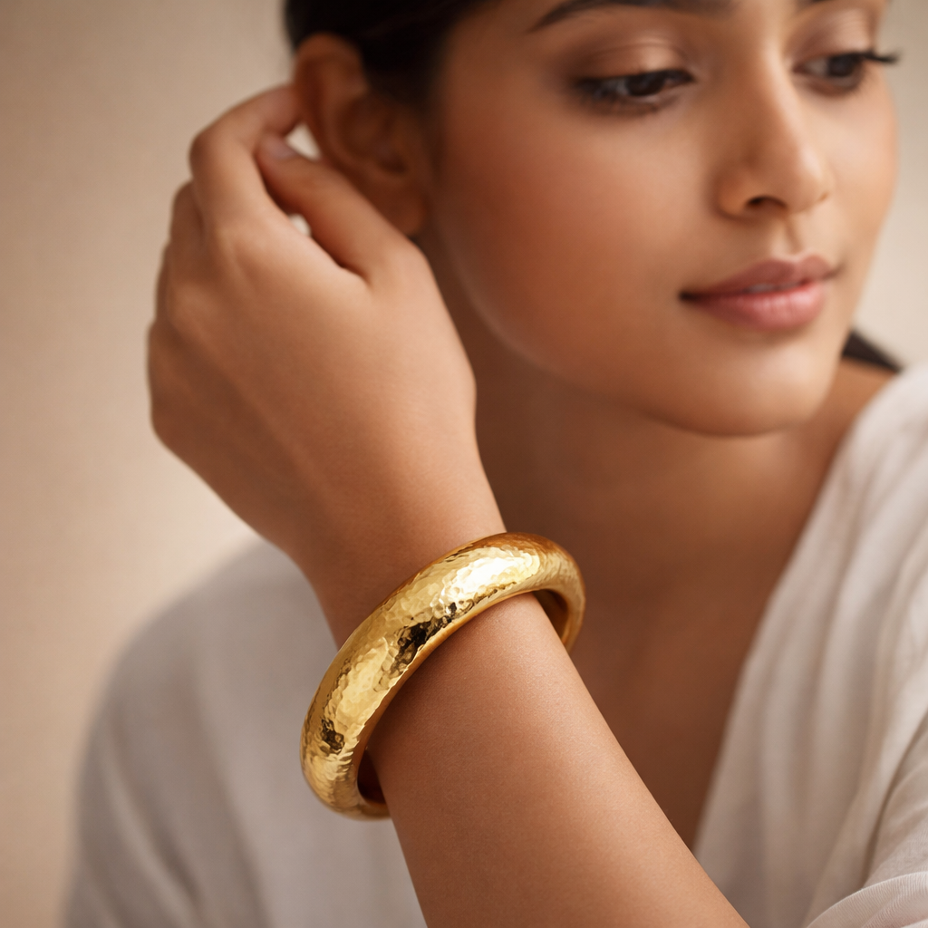 Gilded Domed Hammered Bangle