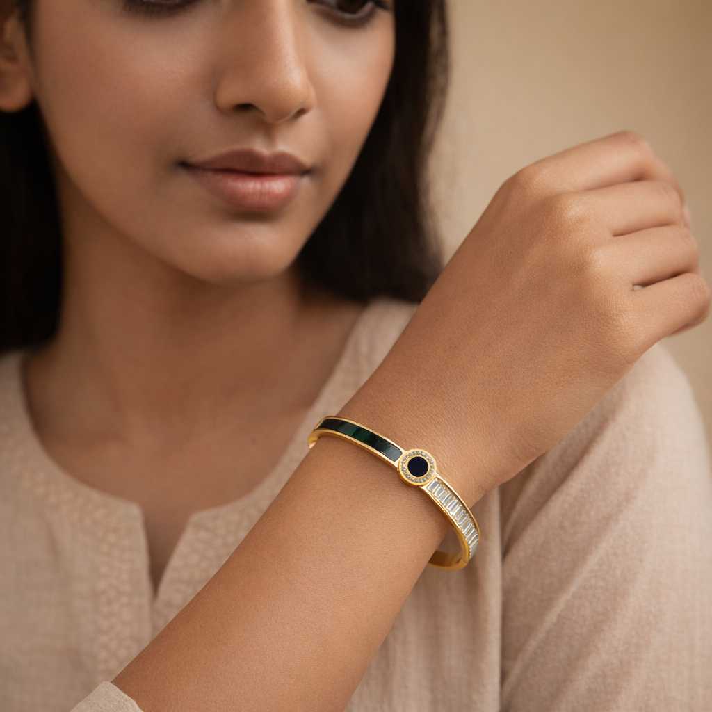 Gilded Baguette and Onyx-Style Bangle