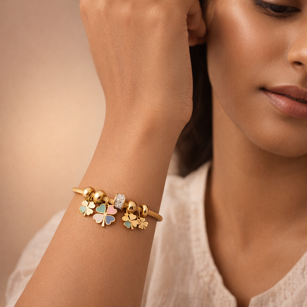 Gilded Lucky Clover Charm Bangle