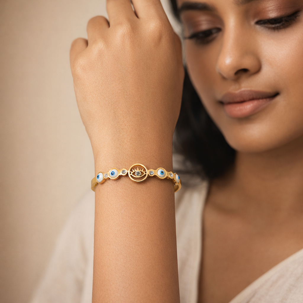 Gilded Evil Eye Charm Bangle