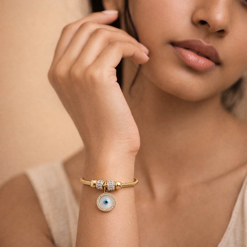 Gilded Medallion Evil Eye Snake Bangle