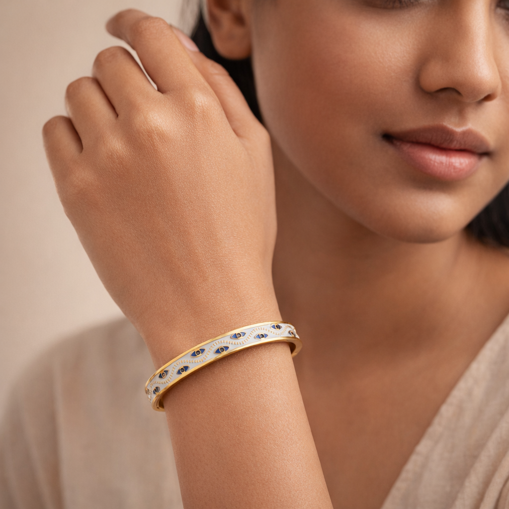Gilded Enameled Evil Eye Bangle