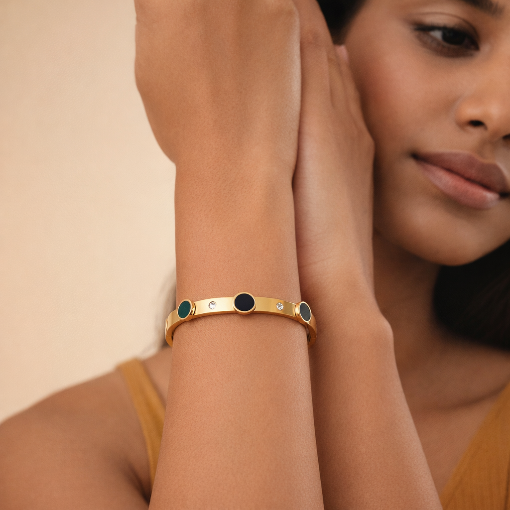 Gilded Onyx-Style Studded Bangle