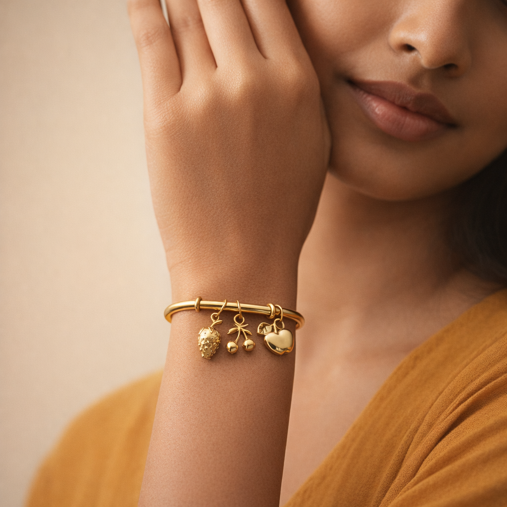 Gilded Harvest Fruit Charm Bangle