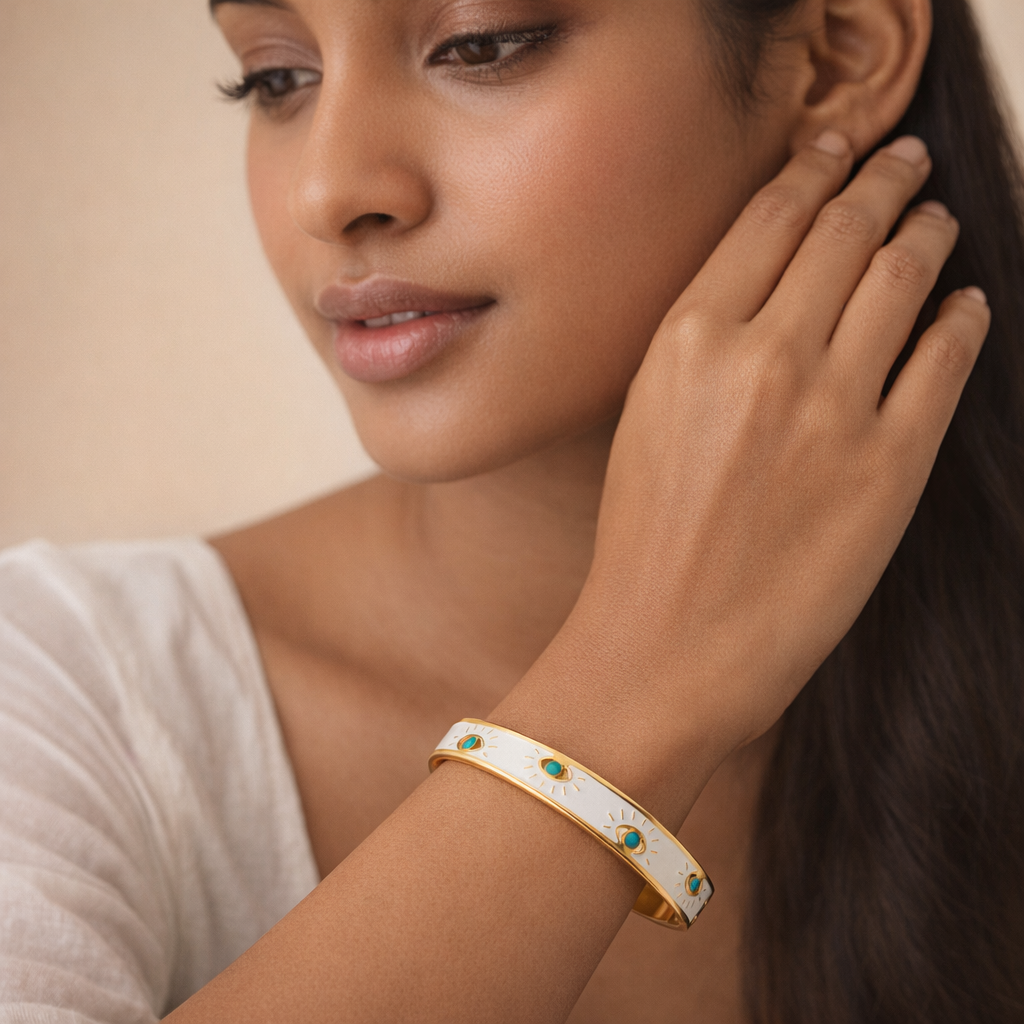 Gilded Enameled Sunlit Eye Bangle