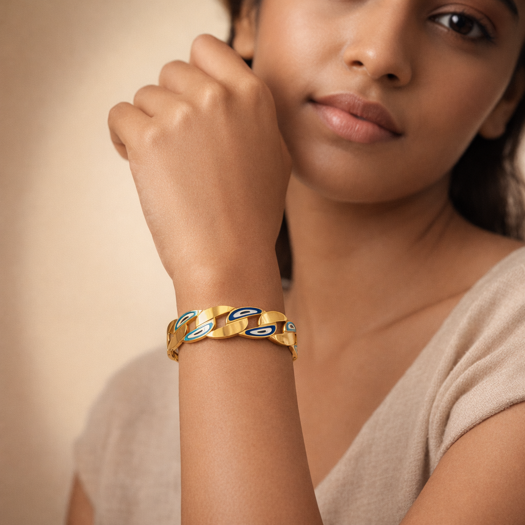 Gilded Curb Link Evil Eye Bangle