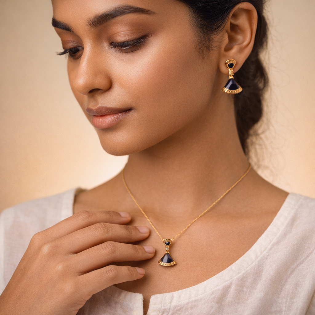 Gilded Onyx Fan Jewelry Set