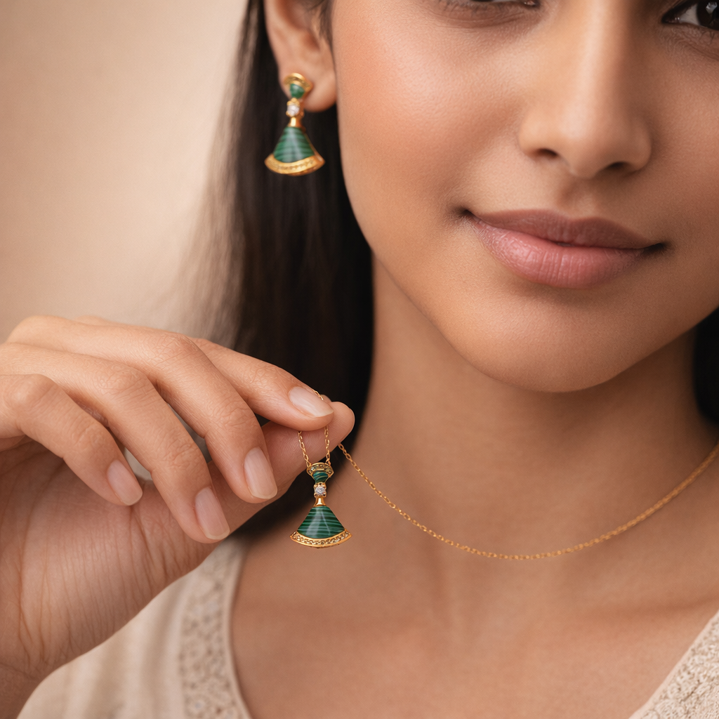 Gilded Malachite Fan Jewelry Set