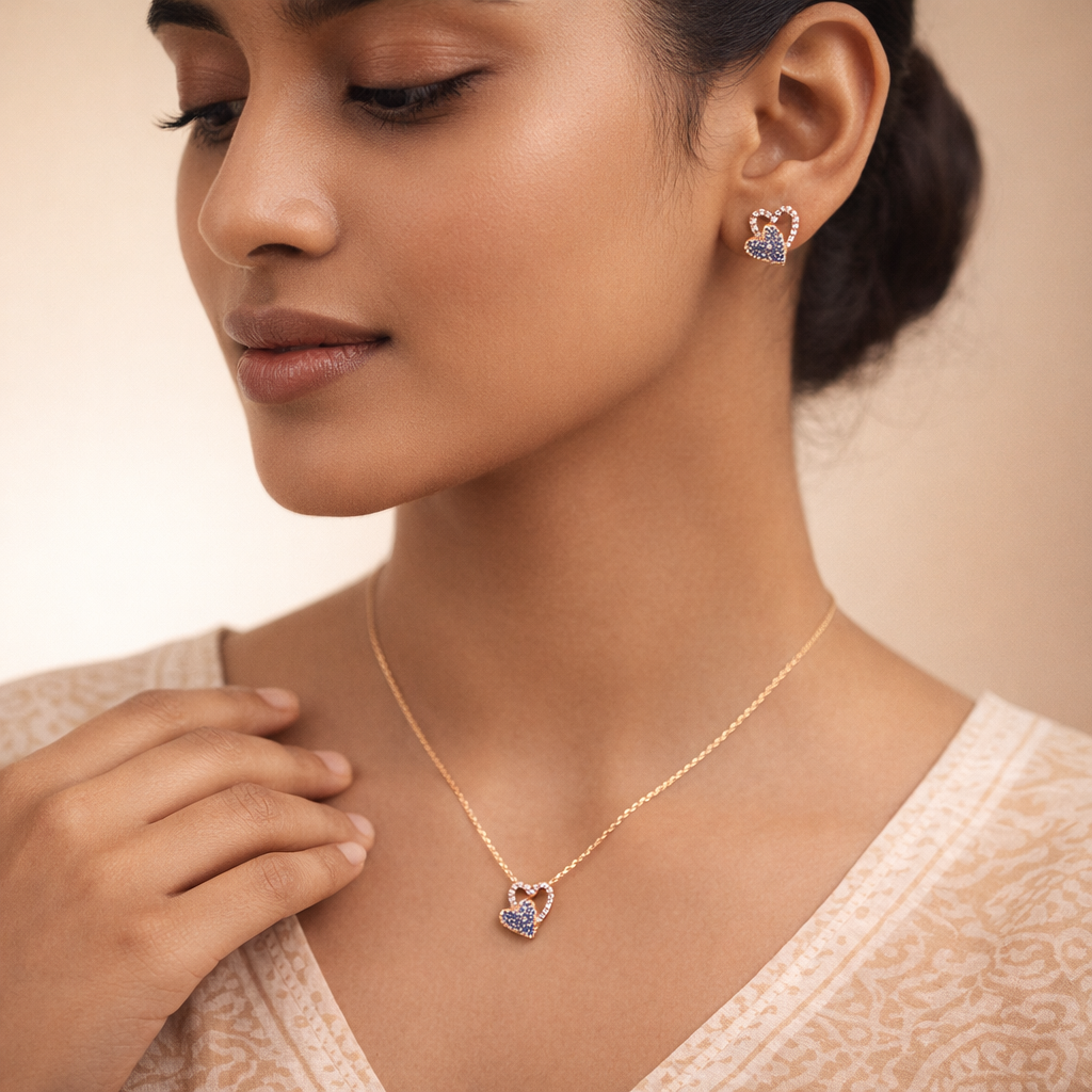 Gilded Sapphire & Pearl Heart Set