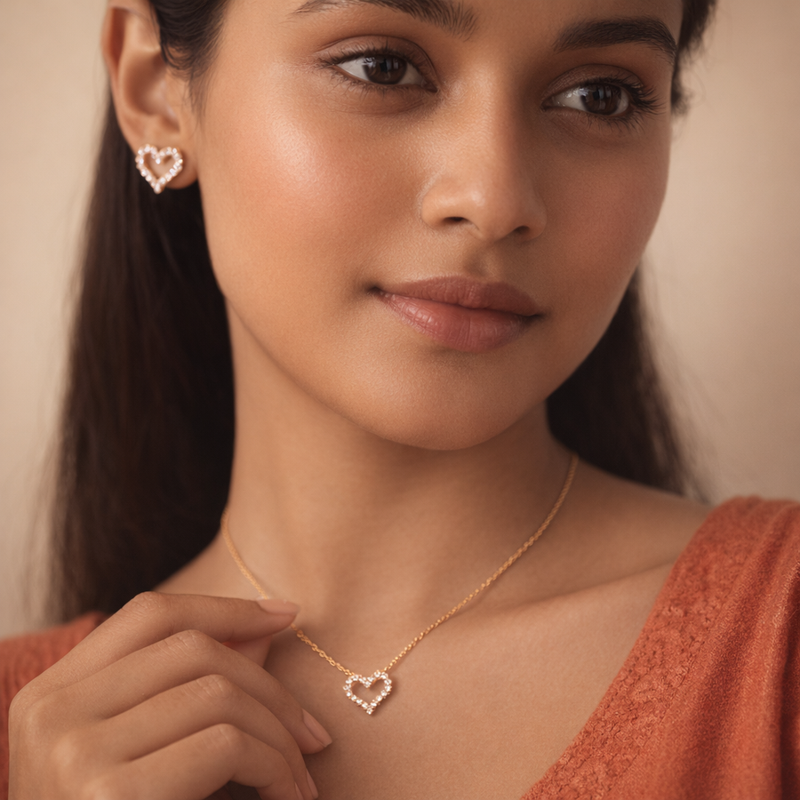 Gilded Crystal Heart Jewelry Set