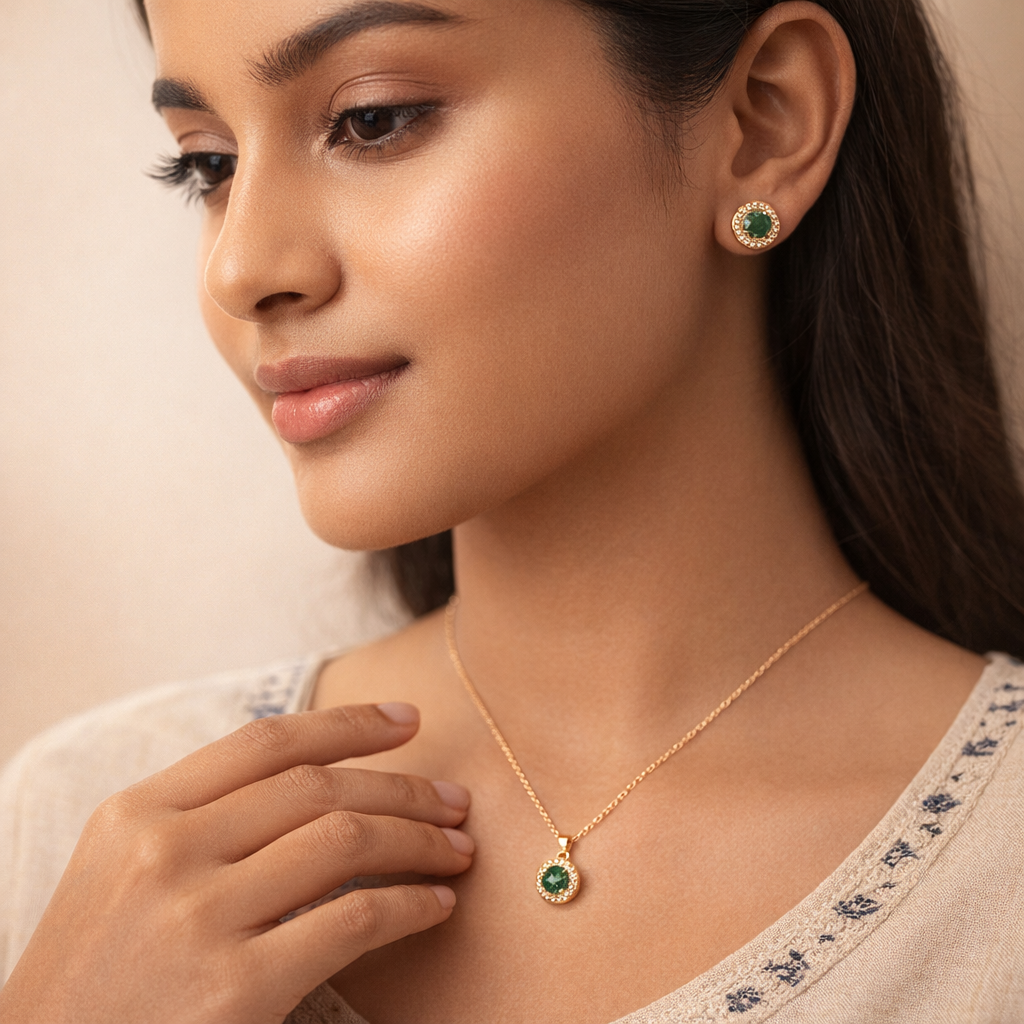 Gilded Emerald Halo Jewelry Set