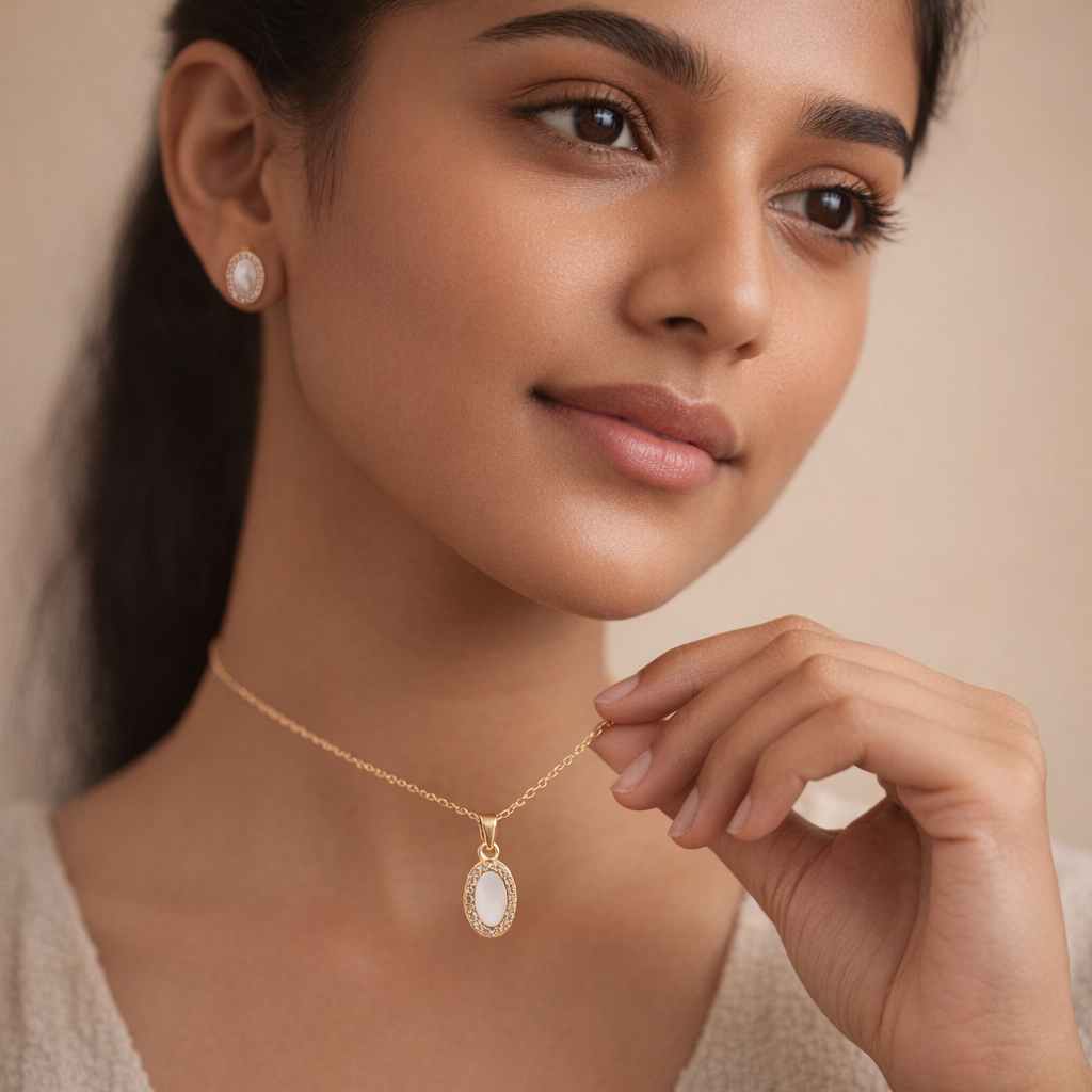 Gilded Pearlescent Oval Halo Set
