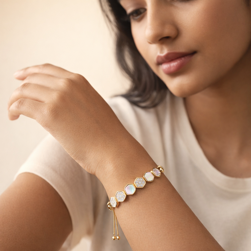 The Honeycomb Shell & Crystal Slider Bracelet