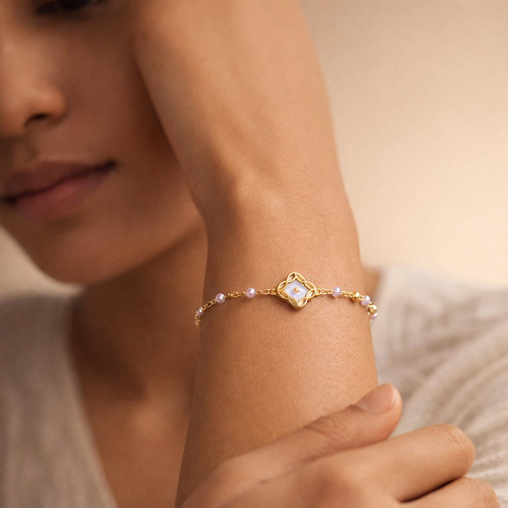 The Lavender Pearl Clover Station Bracelet