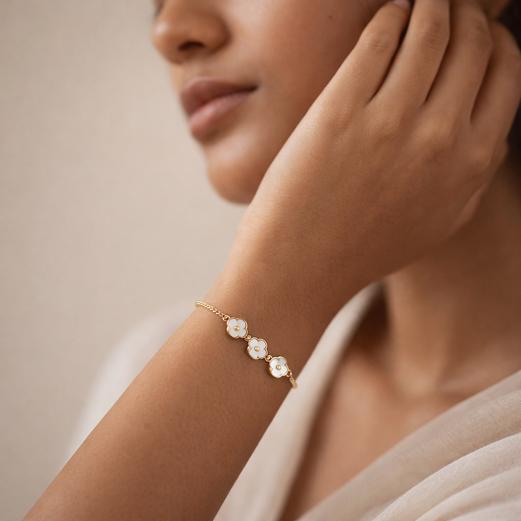 The Trinity Clover Shell Slider Bracelet