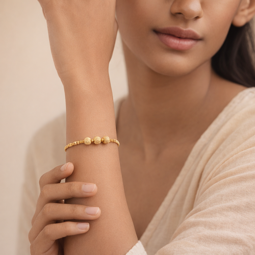 Elegant Textured Gold Bead Trio Bracelet
