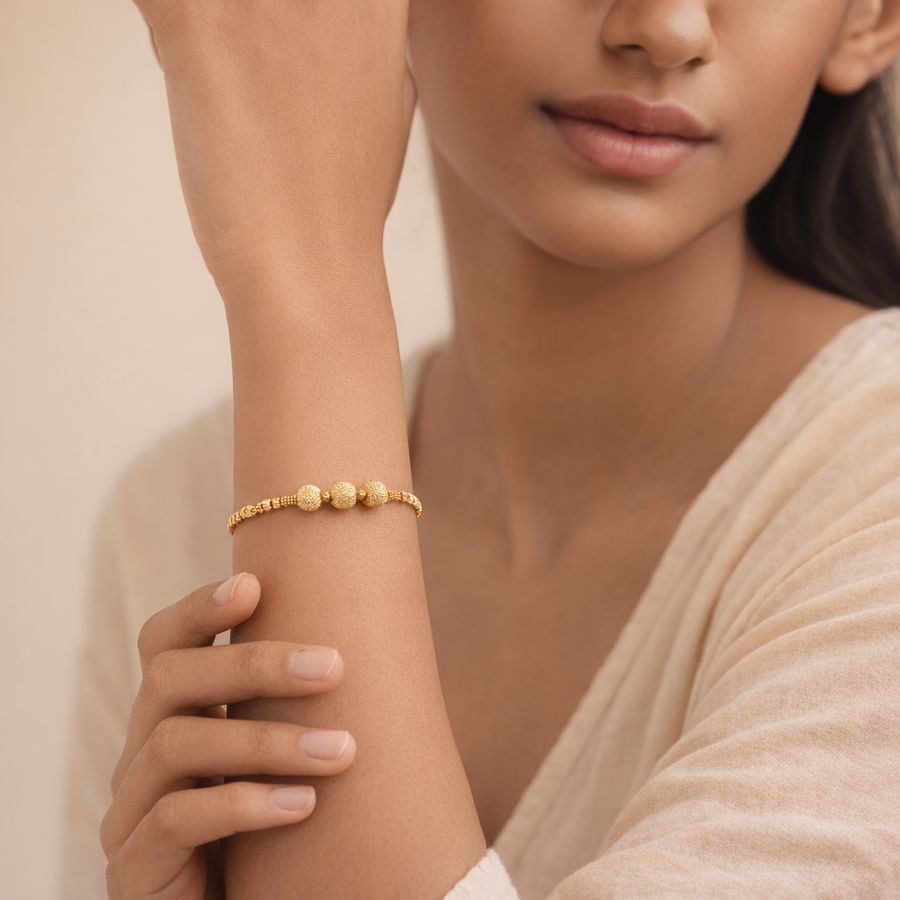 Elegant Textured Gold Bead Trio Bracelet