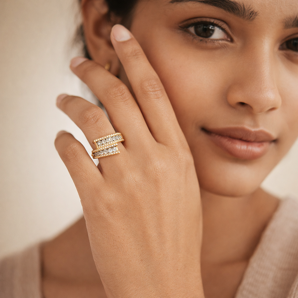 Elegant Crossover Diamond Golden Ring
