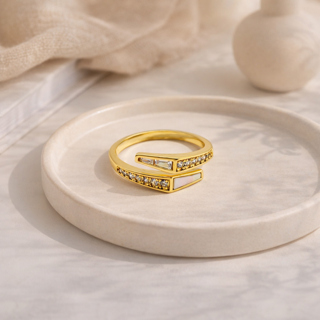 Gilded Geometric Inlay Bypass Ring