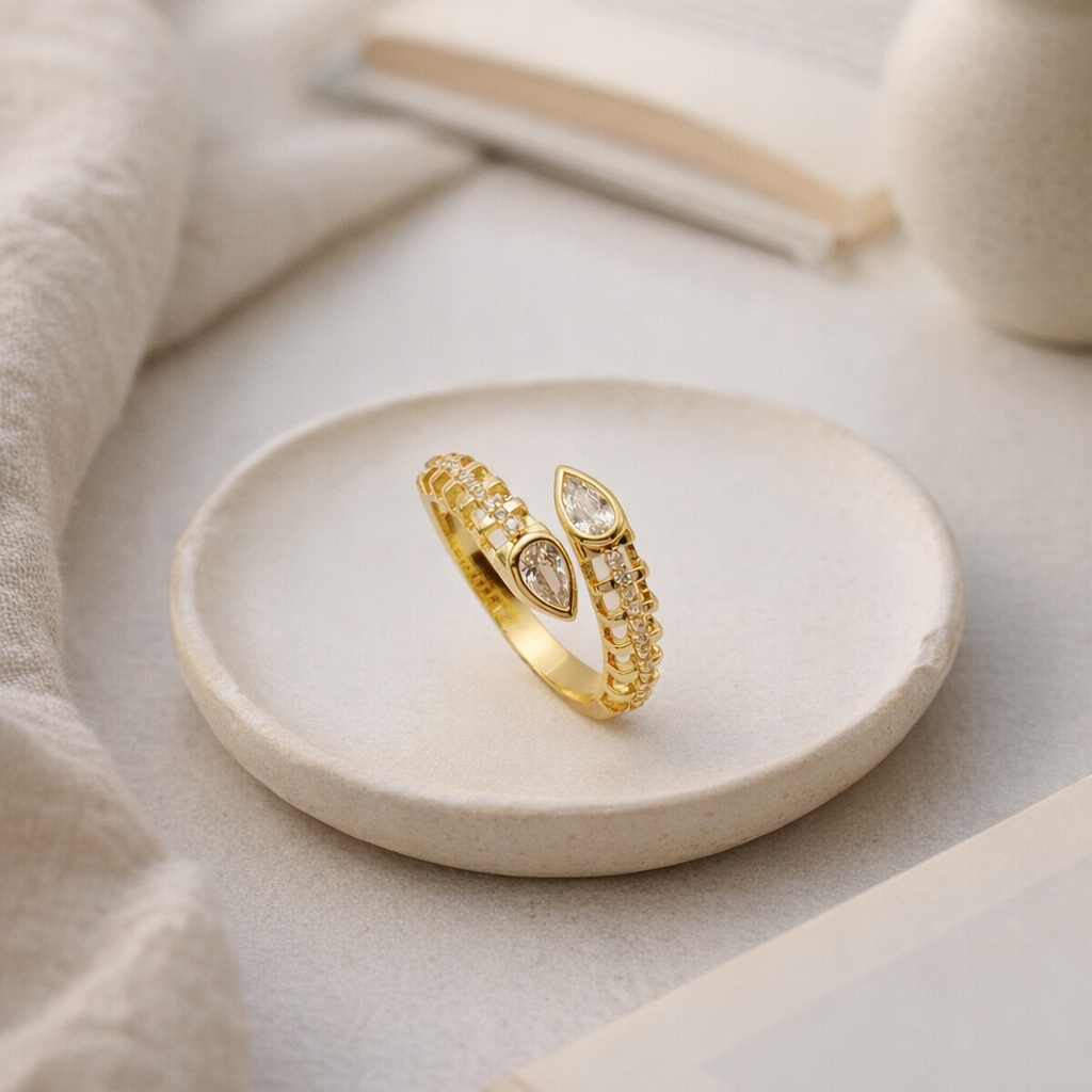 Gilded Serpent Teardrop Bypass Ring