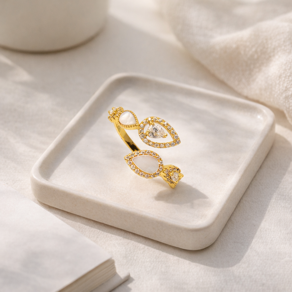 Gilded Teardrop Inlay Bypass Ring