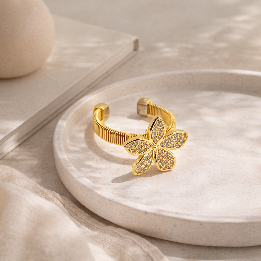 Golden Blossom Adjustable Diamond Ring