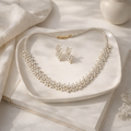 Elegant Floral Diamond Necklace & Earring Set in Gold