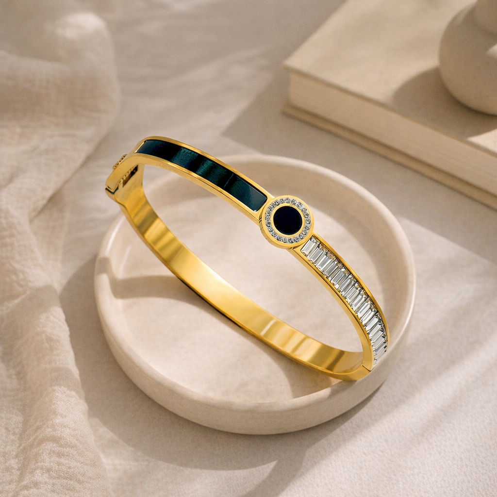 Gilded Baguette and Onyx-Style Bangle