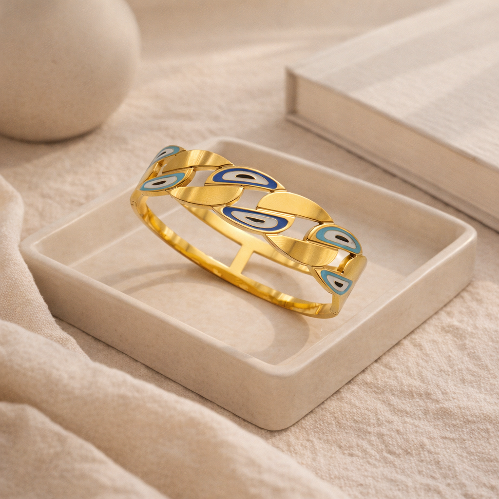 Gilded Curb Link Evil Eye Bangle
