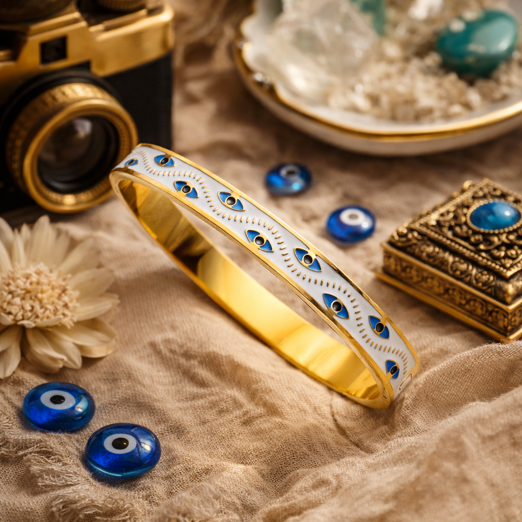 Gilded Enameled Evil Eye Bangle