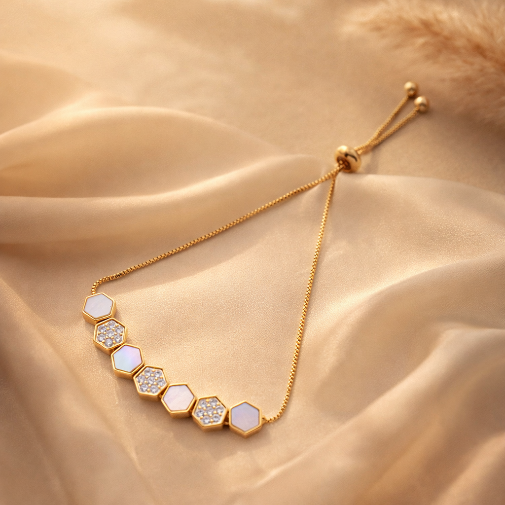 The Honeycomb Shell & Crystal Slider Bracelet