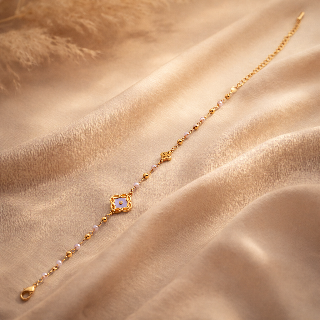 The Lavender Pearl Clover Station Bracelet