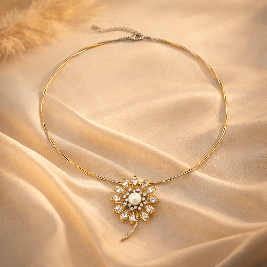 Elegant Floral Pearl Pendant Necklace