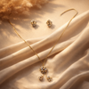 Elegant Floral Pendant Necklace Set with Matching Stud Earrings Gold Finish