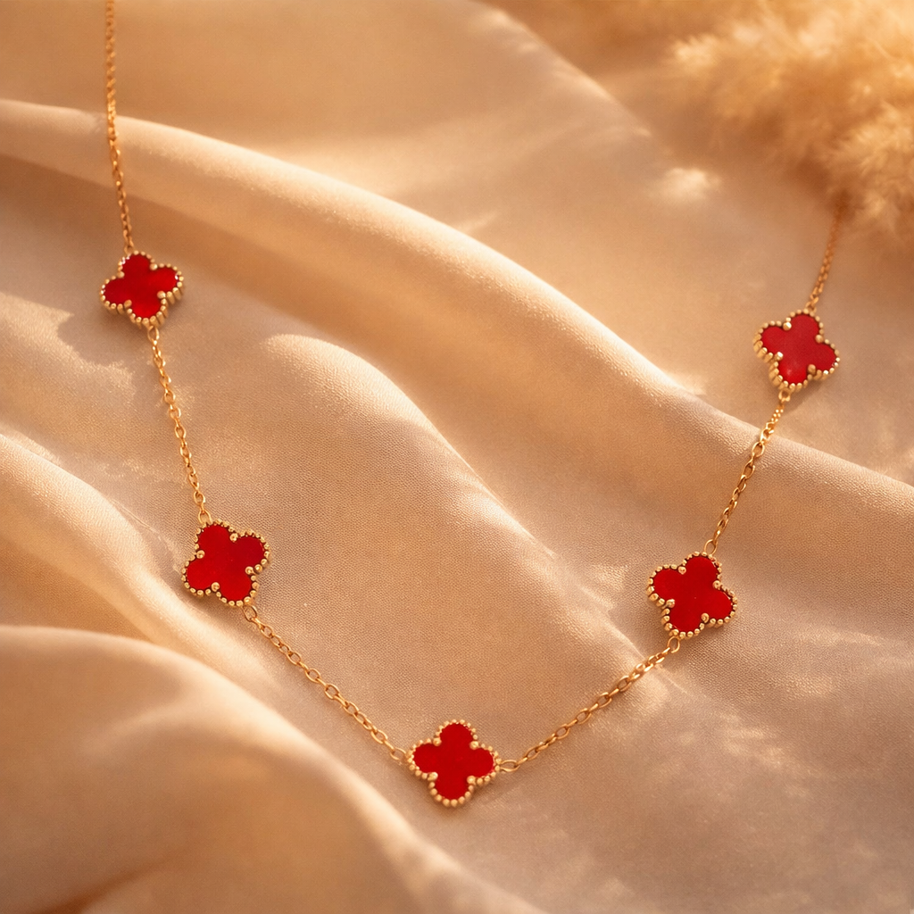 Gilded Crimson Clover Station Necklace