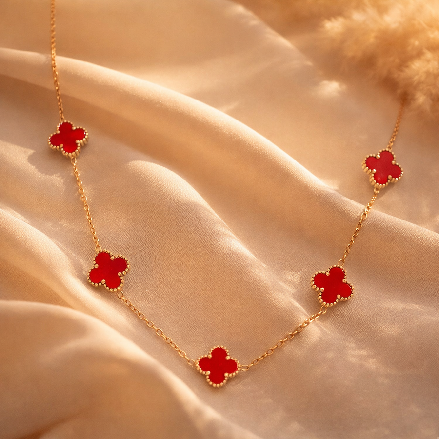 Gilded Crimson Clover Station Necklace