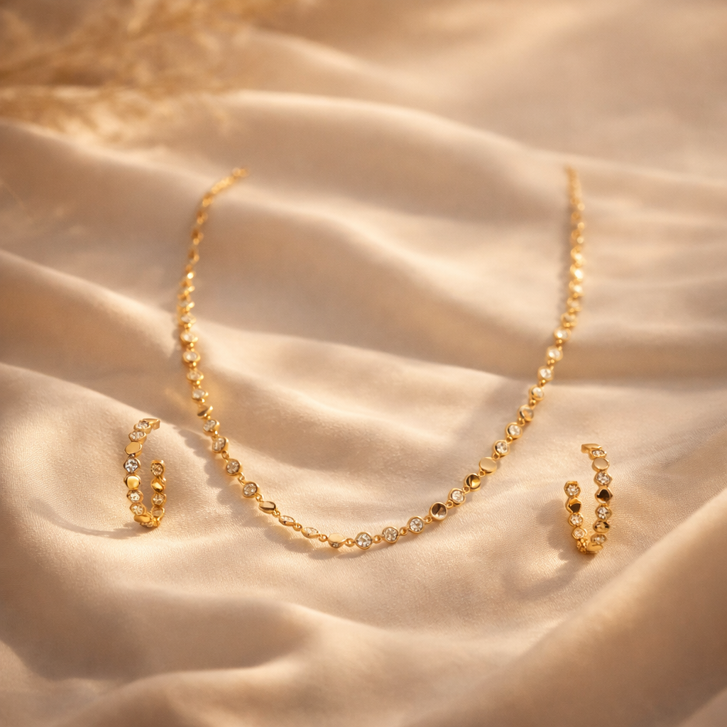 Gilded Sequin Disc Crystal Jewelry Set