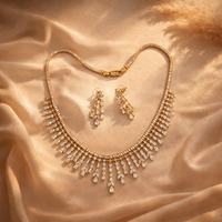 Luxury Diamond-Style Fringe Necklace Set with Dangle Earrings