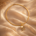 Modern Gold Leaf Pearl Pendant Necklace