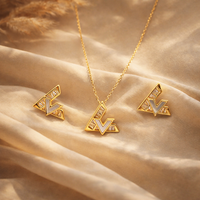 Modern V Shape Gold Pendant Necklace & Earring Set