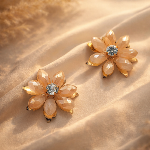 Champagne Crystal Blossom Stud Earrings