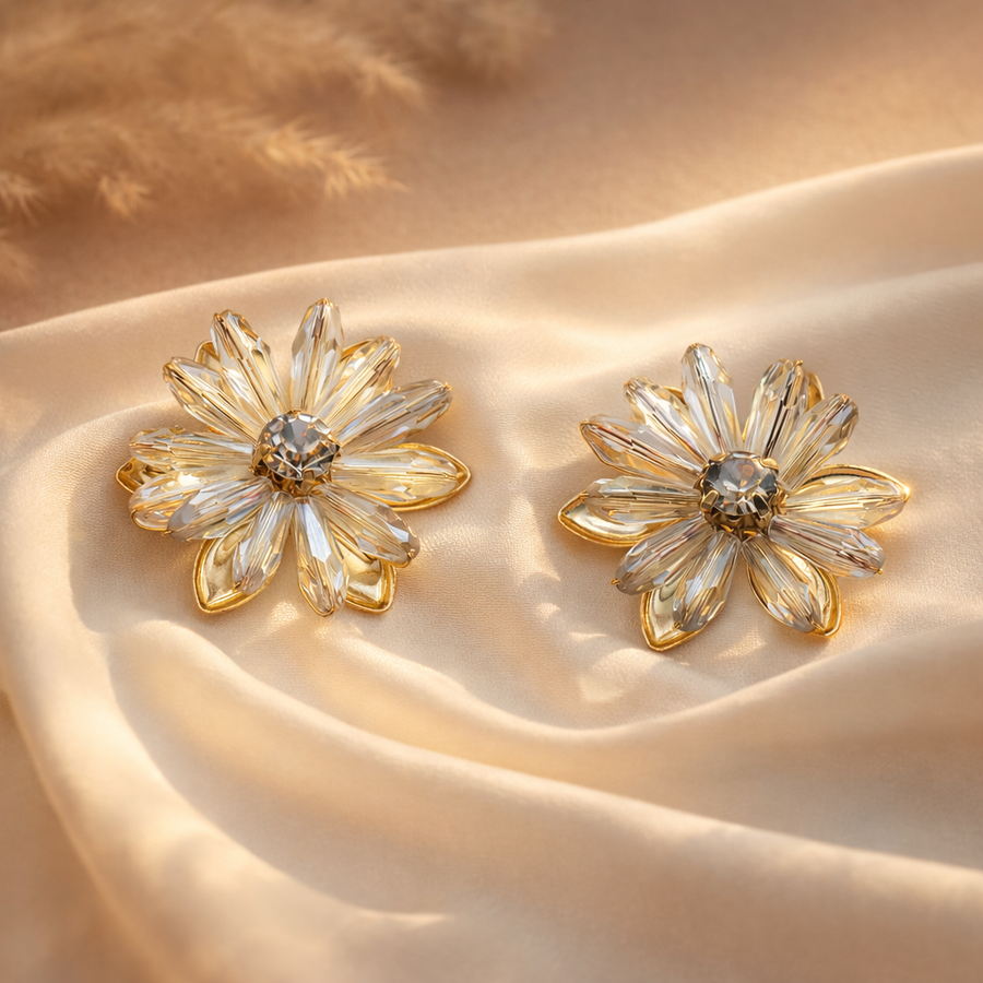Crystal Sunburst Petal Stud Earrings