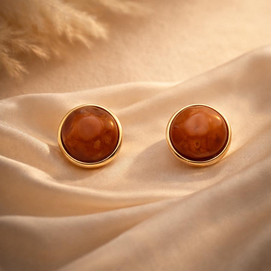 Gilded Cognac Marble Studs
