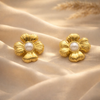 Gilded Ribbed Blossom Pearl Studs