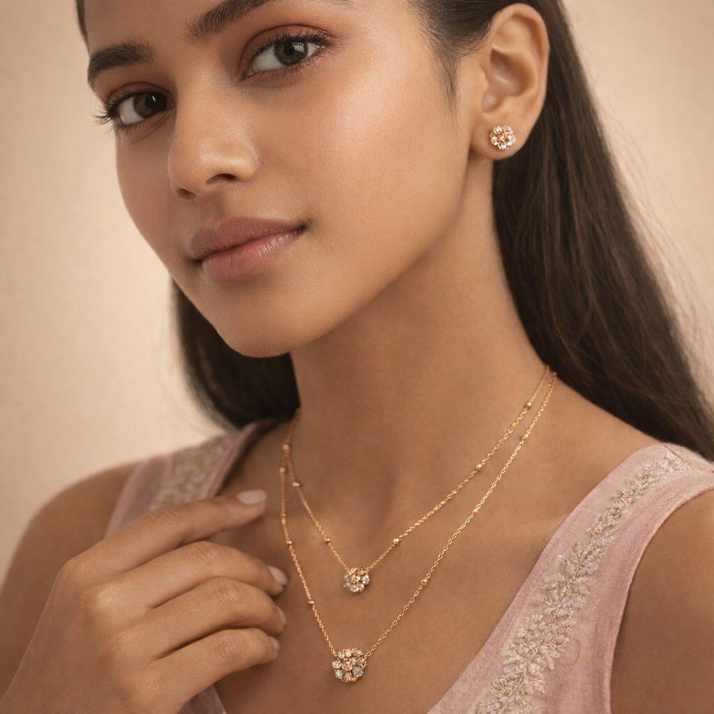 Layered Floral Golden Pendant Set