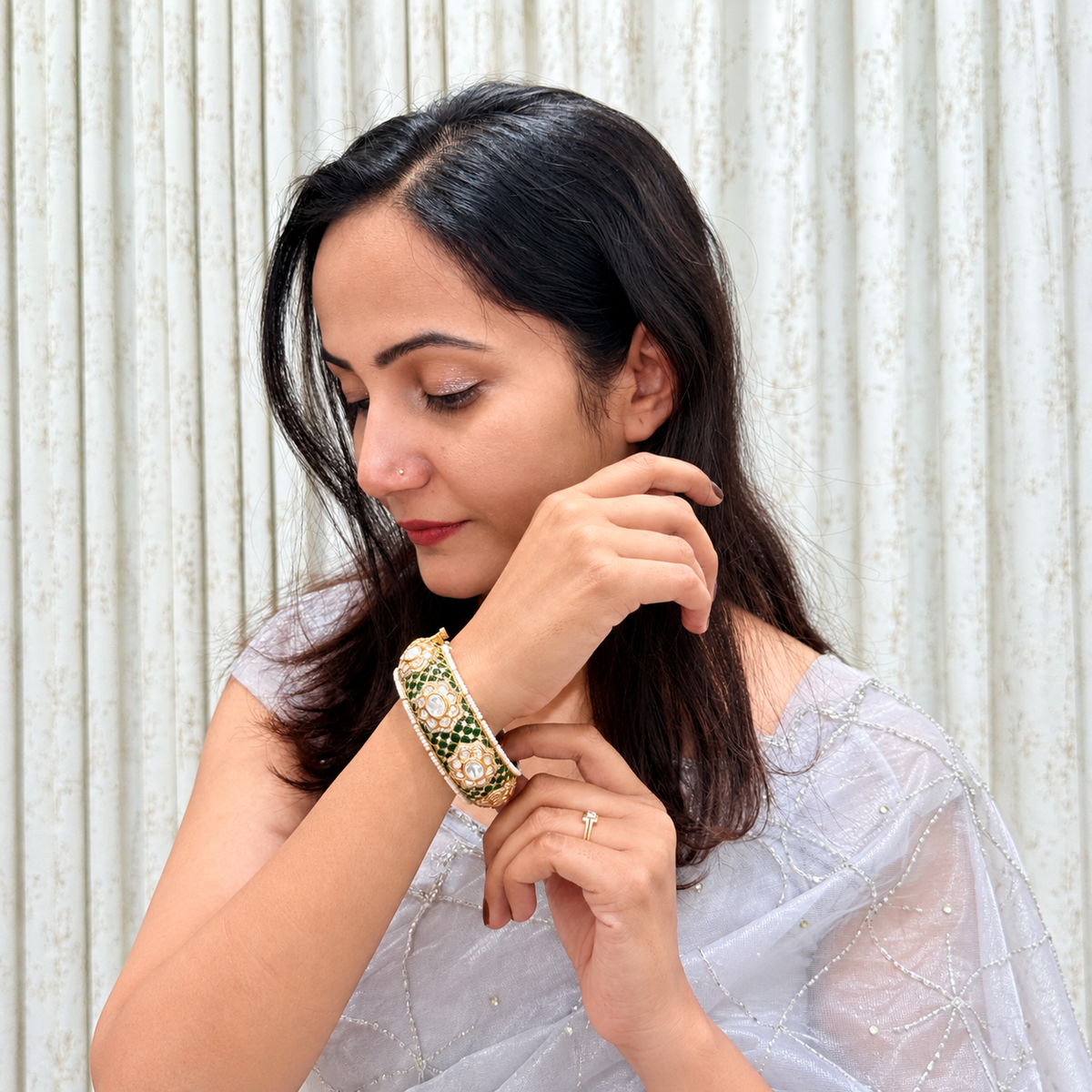 Ruby Pink Kundan-Inspired Polki Kada