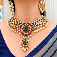 Aurevia Emerald Kundan Necklace Set