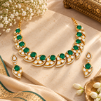 Emerald Polki Leaf Necklace Set