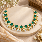 Emerald Polki Leaf Necklace Set