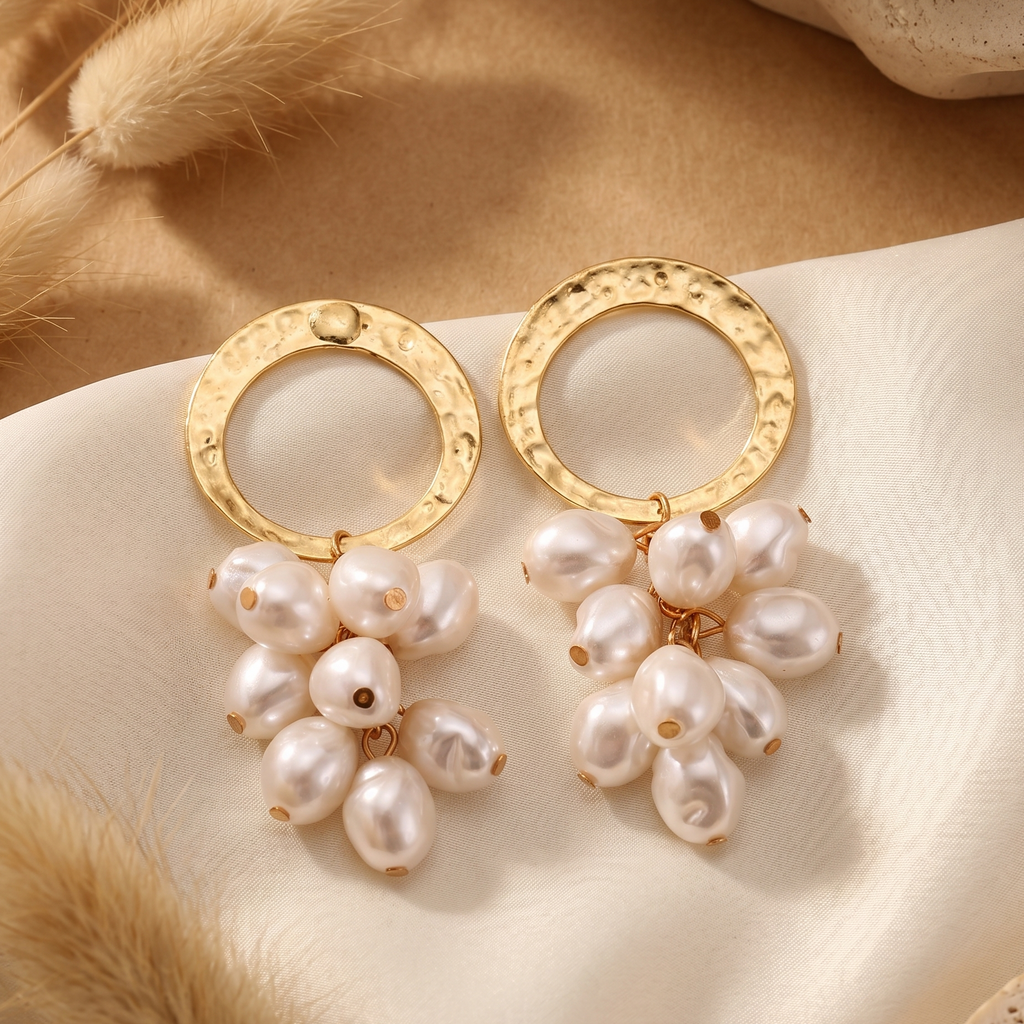 Lustrous Hammered Gold & Baroque Pearl Drop Earrings